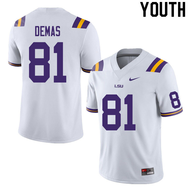 Youth #81 Nick Demas LSU Tigers College Football Jerseys Sale-White